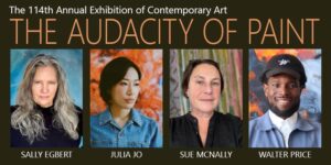Image features headshots of four artists in the Annual Exhibition: Sally Egbert, Julia Jo, Sue McNally, and Walter Price.